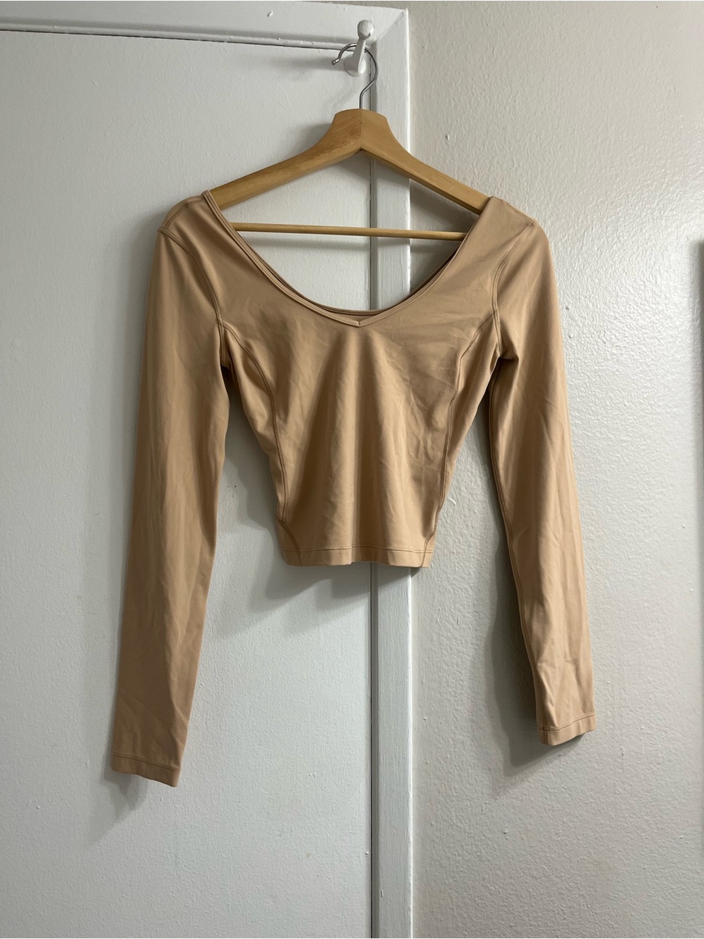 lululemon athletica Nude Long Sleeve Scoop-Neck Crop Top